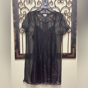 GB black min dress with sheer overlay